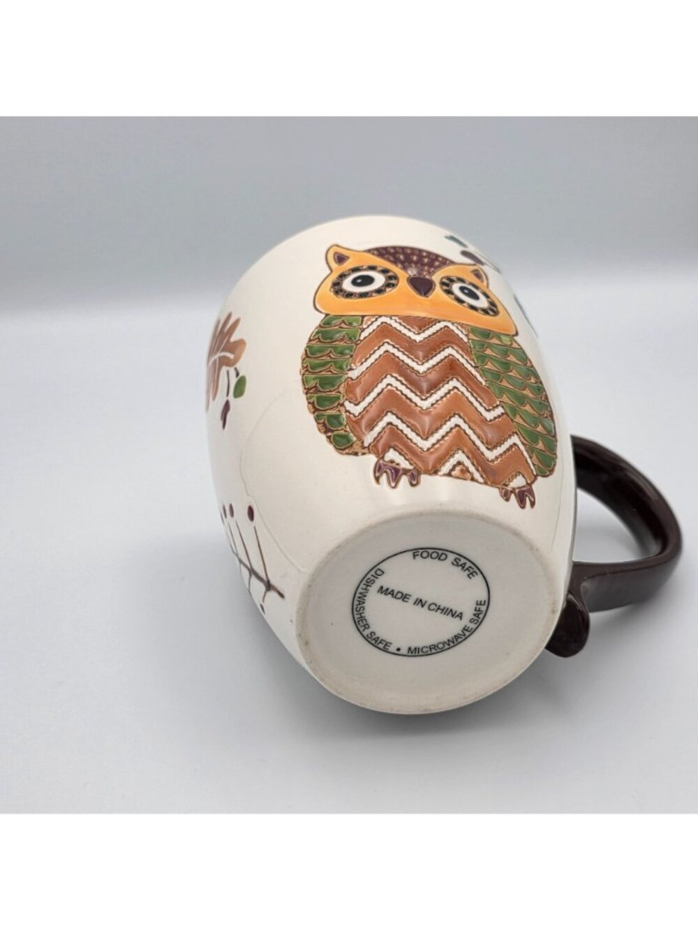 Owl-Themed Ceramic Mug Brown Handle Colorful Designs 16oz - Picture 4 of 7